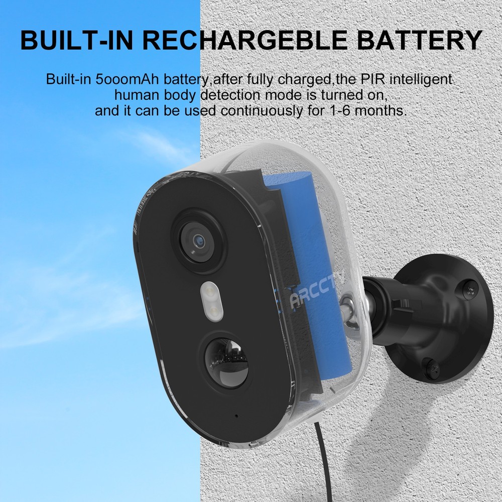 ARCCTV Wireless Battery Security Camera Outdoor WiFi with Solar Panel 2 Way Talk