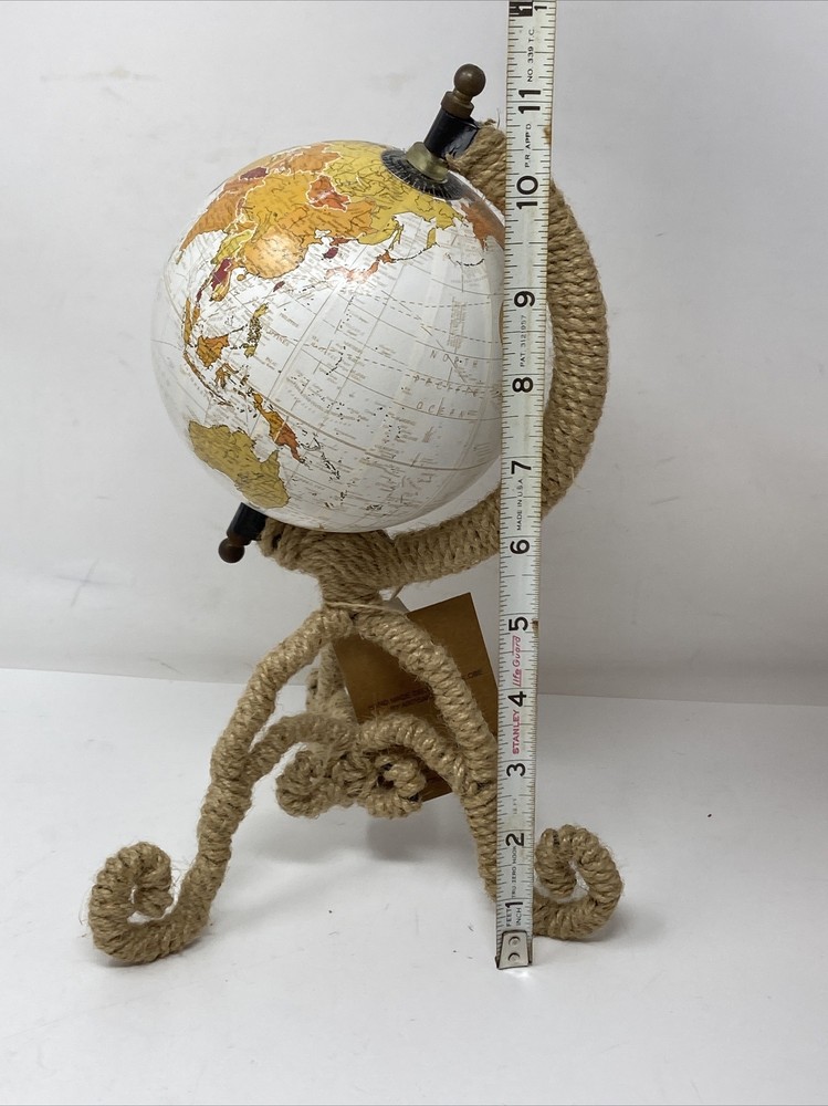 NEW Rotating World Globe Twine Wrapped Base