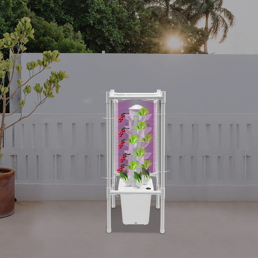 30-Pot Vertical Hydroponic Tower System Set with LED Lighting & Auto-Watering