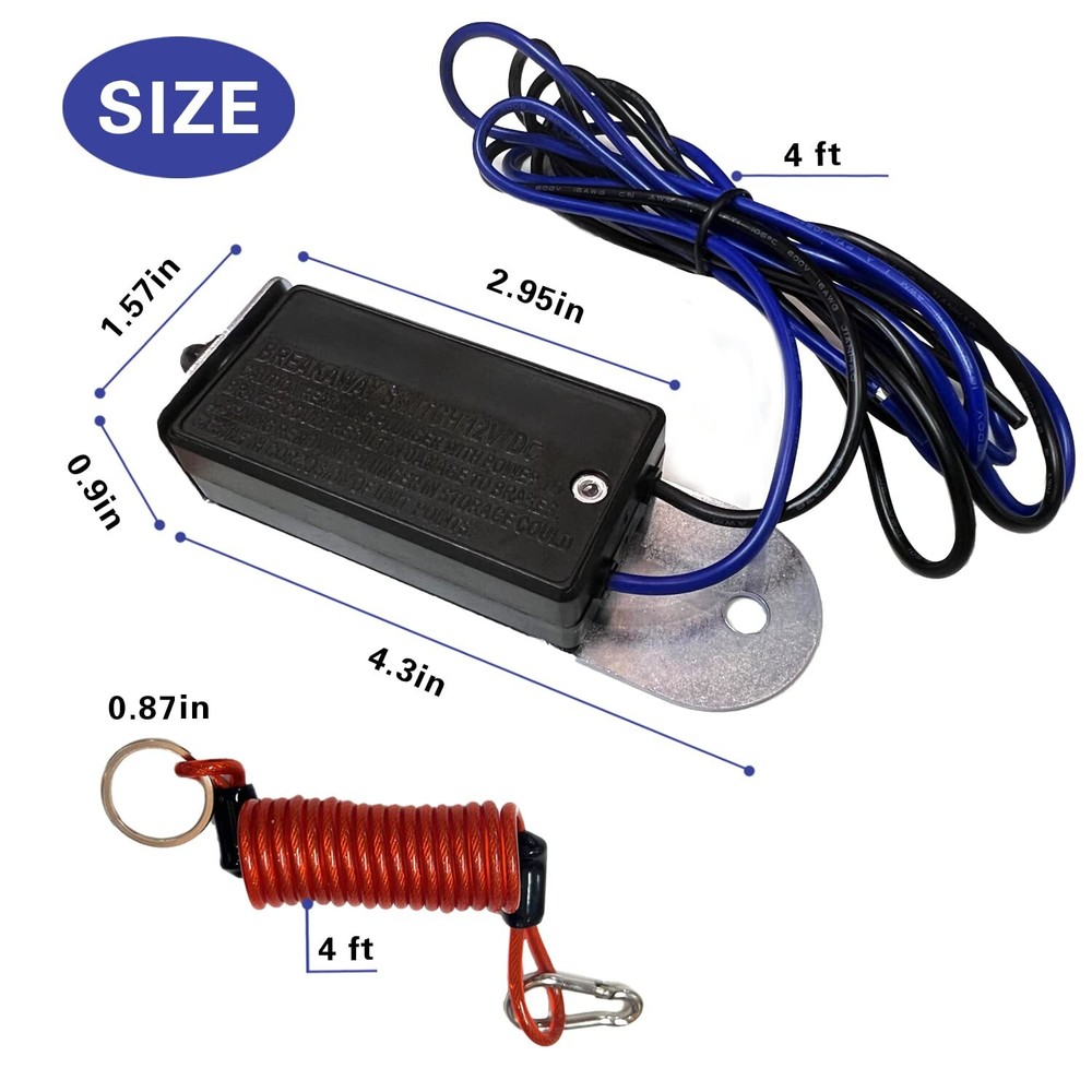 4Ft Trailer Break Control kit Electric Brake Switch Red Trailer Breakaway Switch