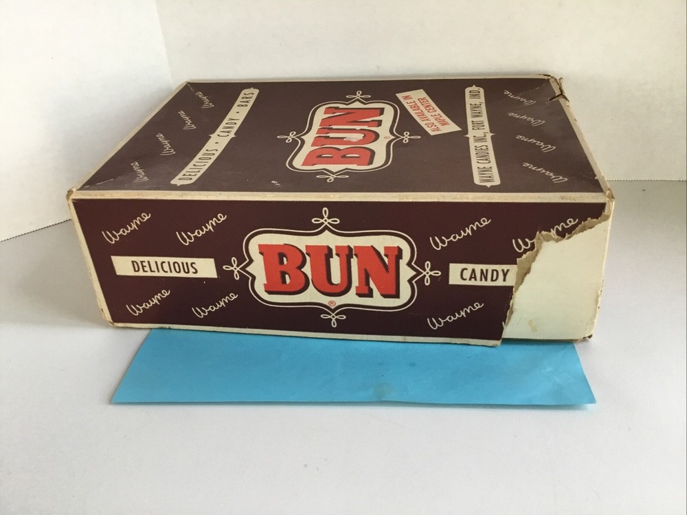 Vintage 1950 Original Wayne Candies BUN 24 Count Display Box Candy empty box