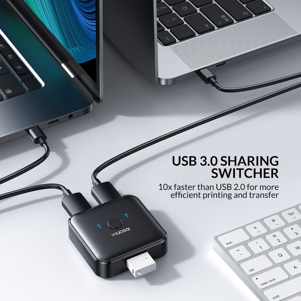 USB 3.0 Switch: 2 PCs Share 1 Device, Printer/Scanner/Keyboard, 2 A to A Cables