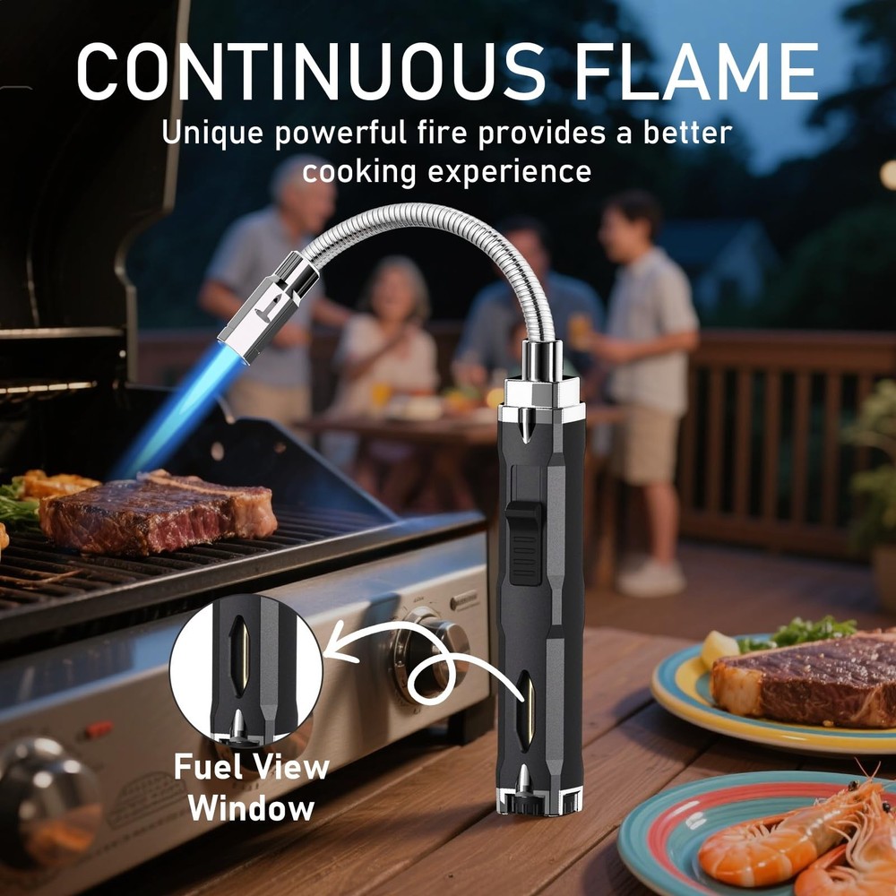 Torch Lighter, Long Flexible Neck Refillable Butane Jet Flame Black