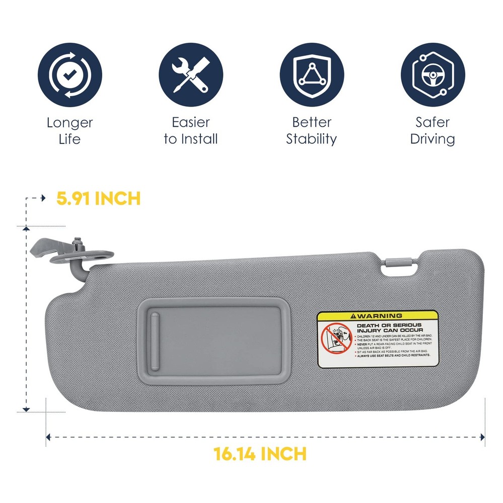 Left Driver Side Sun Visor Without Light Fit for Side, Gray