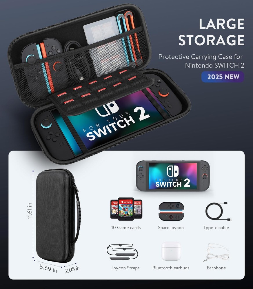 Nintendo Switch 2 Carrying Case and 2 Screen Protector [2025 Upgrade]