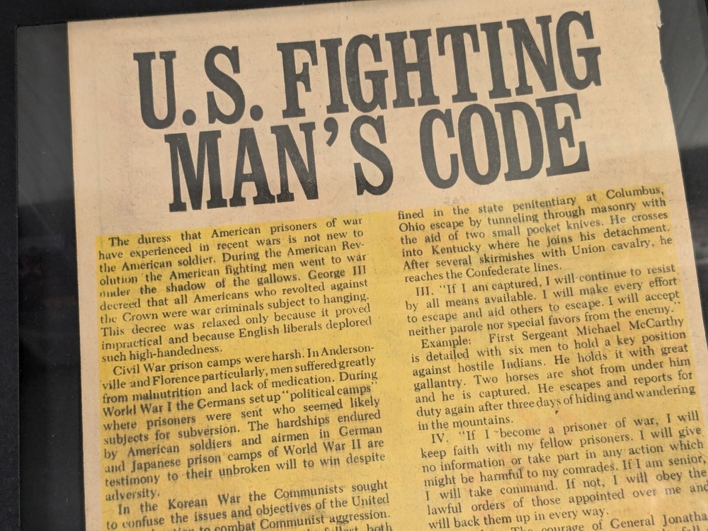 Framed US Fighting Man's Code Original Old Comic Book Ad Advert Wall War Brave