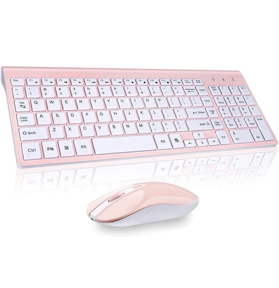 Wireless Keyboard Mouse Combo 2.4G Full Size Ultra-Thin Sleek Design Pink