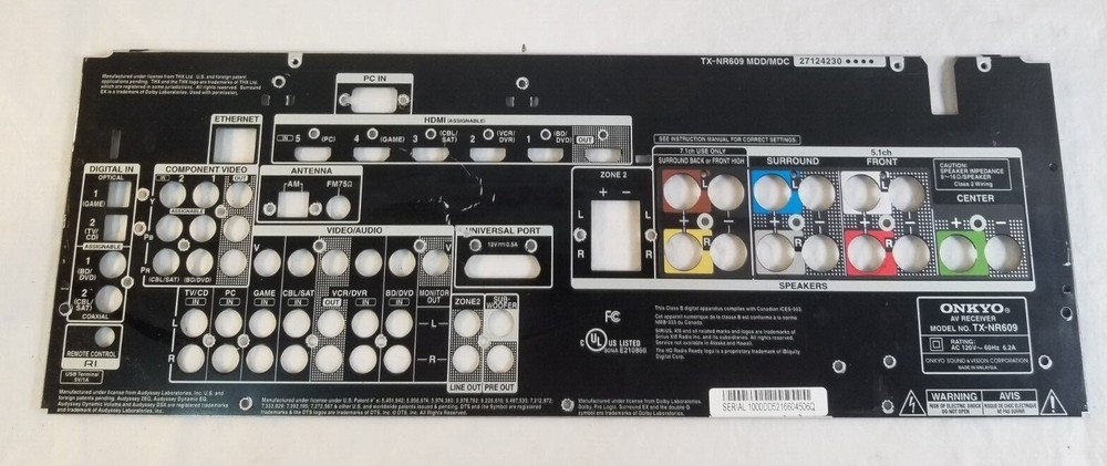 ONKYO TX-NR609 AV Receiver BACK PANEL