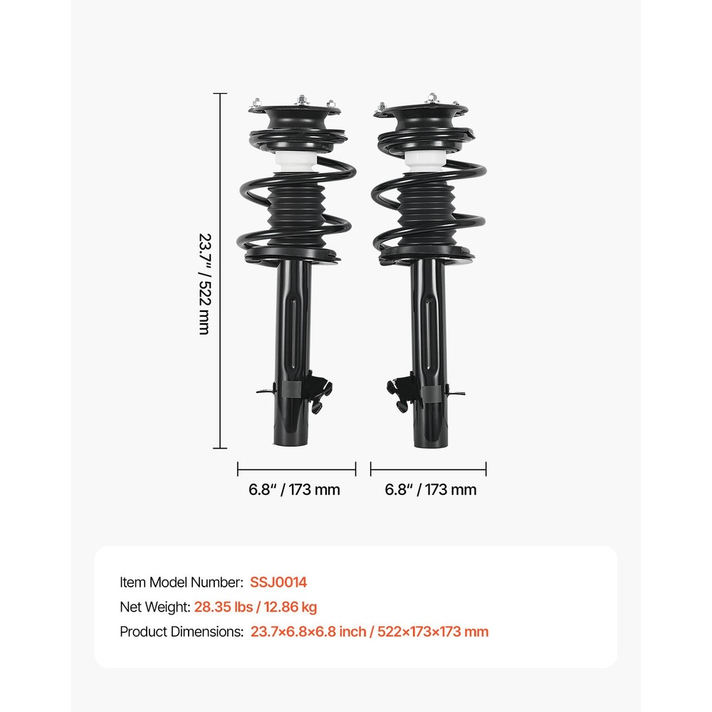 2pcs Durable Shock Absorber Strut Assembly Set For 2002-2006 Mini Cooper Convert