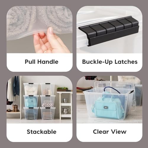 IRIS USA Stackable Plastic Storage Bins with Lids - BPA 54 Qt Clear 6 Pack