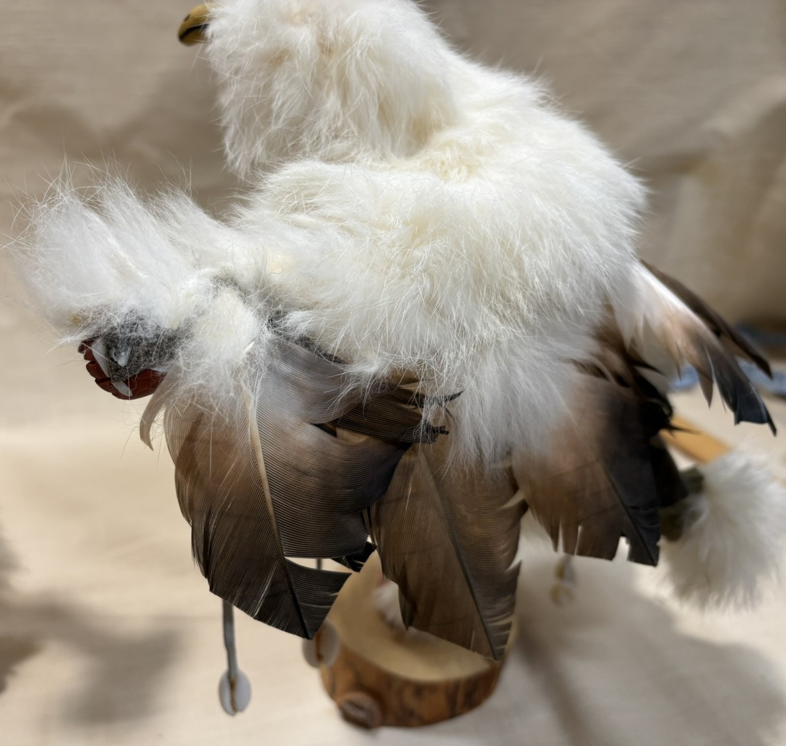 Kachina Sculptures Buffalo & Eagle Dancer 11-14" Handmade Feathers & Fur Signed