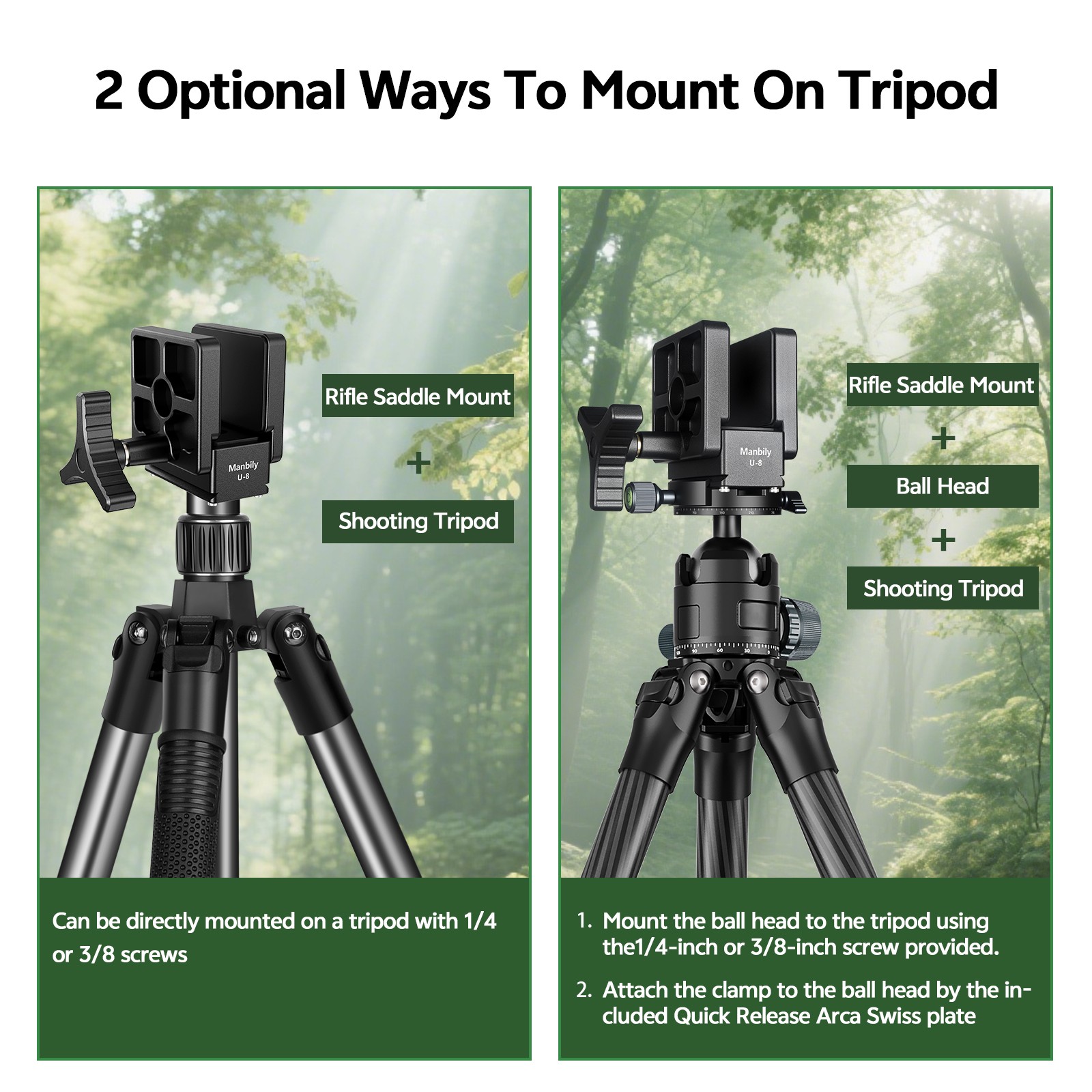 Manbily Saddle Mount Rifle Clamp Adapter for Hunting Tripod Arca Swiss QR Plate