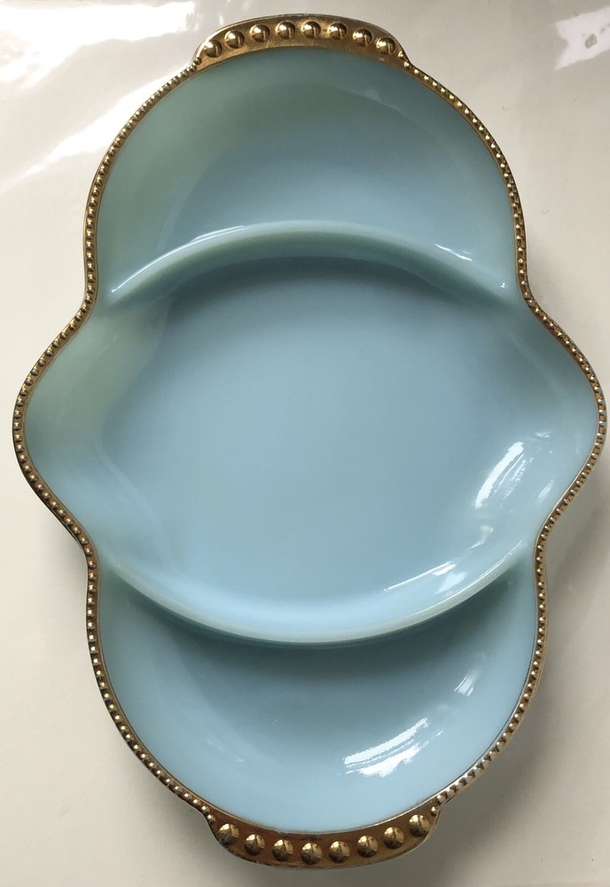 Blue Fire King 3 Compartment Relish Condiment Dish