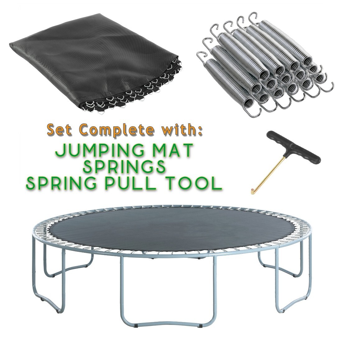 Universal Replacement Trampoline Jumping Mat 10 12 13 14 15 ft + Springs, T-Hook