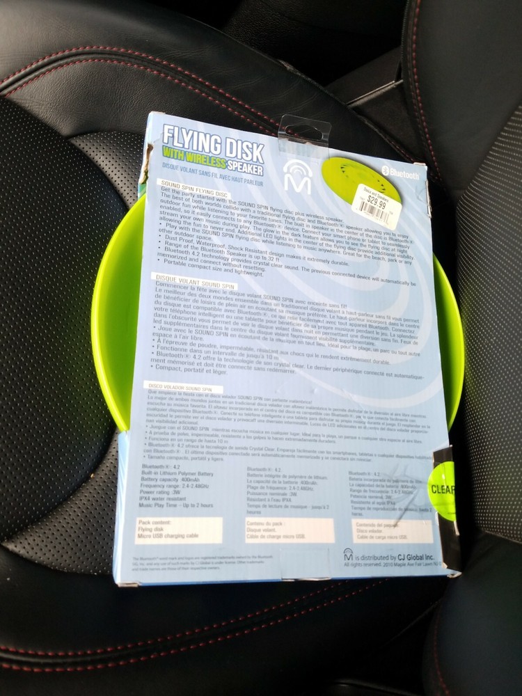 CJ Tech Sound Spin Flying Disk With Wireless Speaker Bluetooth