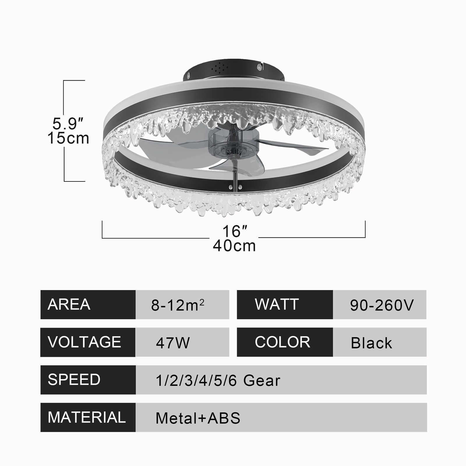 20'' Ceiling Fan with Dual-Layer Light Ring Flush Mount Remote APP Control Kit