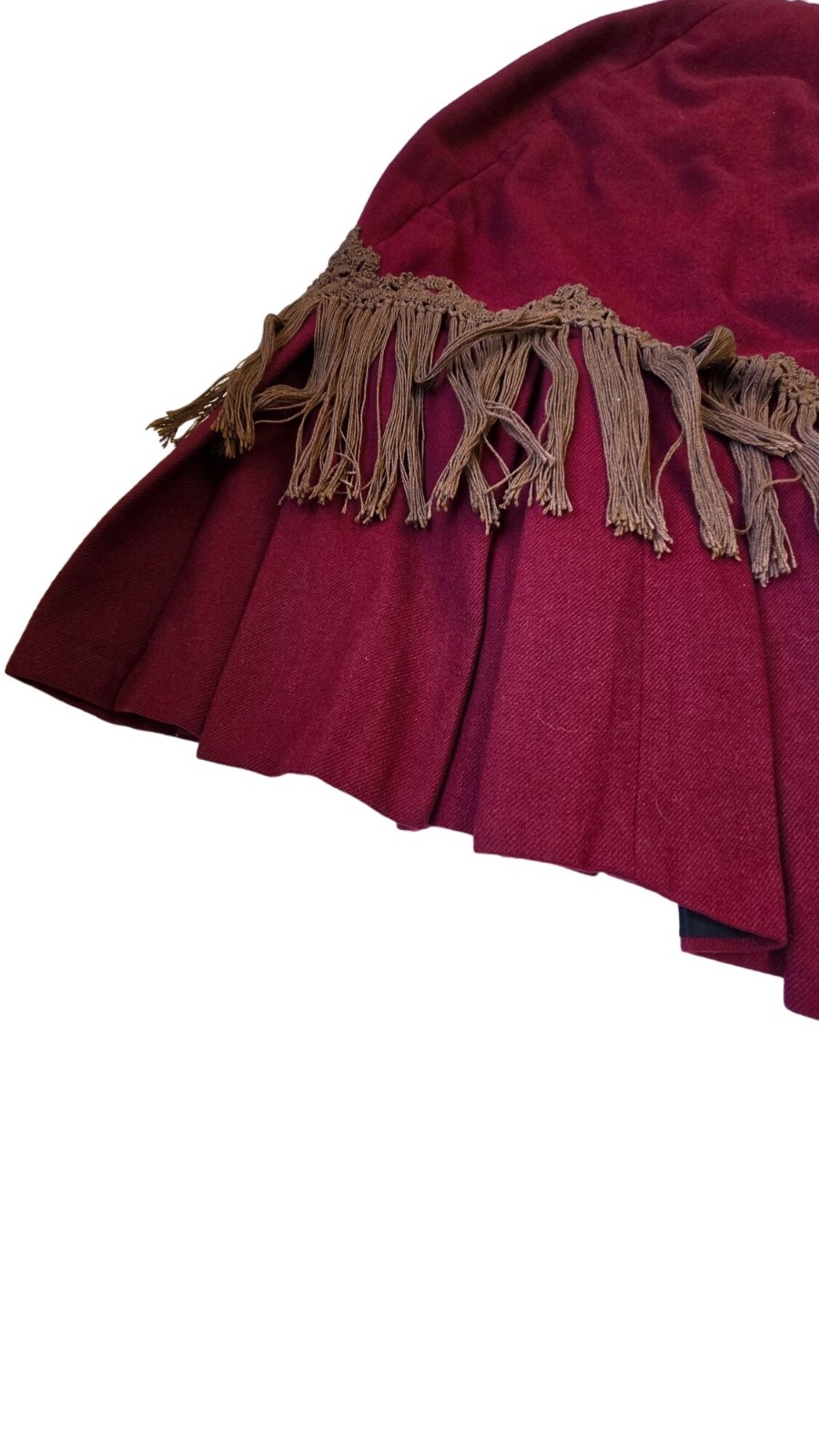 Victorian Burgundy Wool Capelet Fringe Cloak Steampunk Civil War Reenactment