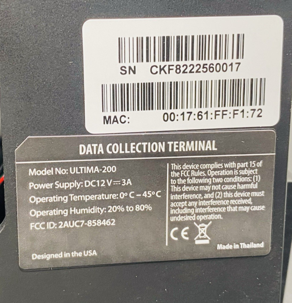 ULTIMA-200 Data Collection Terminal Time Clock Black W/ Finger print readrer