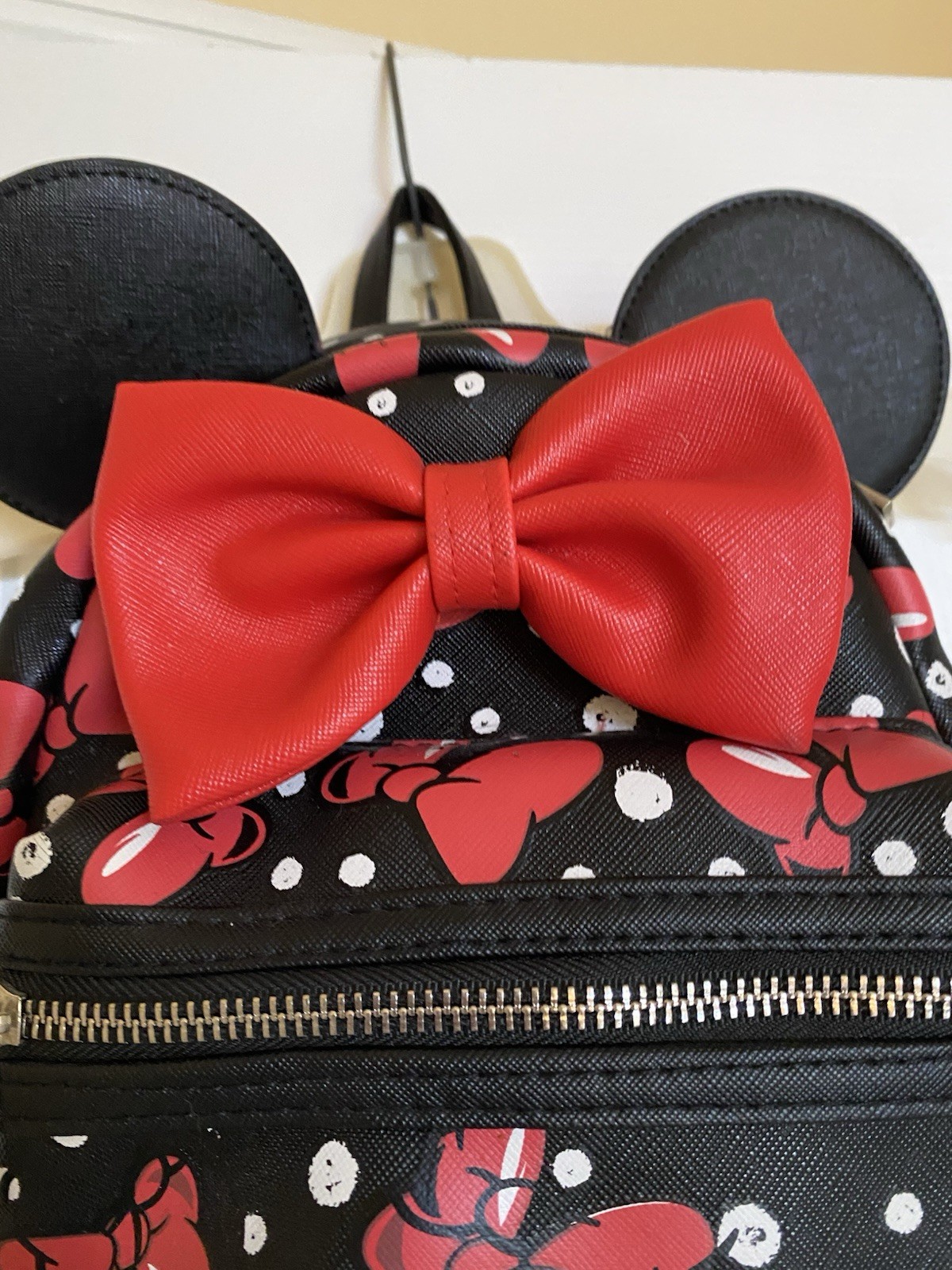 Disney Parks Minnie Mouse Mini Backpack Black Quilted Ears with Red Bow NEW