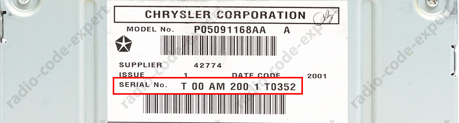 CHRYSLER RADIO PIN CODE ALL MODELS T00AM T**QN TM9 TVPQN TOMYD T00BE T0012 T0071