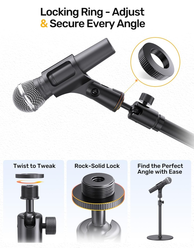 Ball and Socket Head Microphone Adapter with Angle Adjustment [All Black