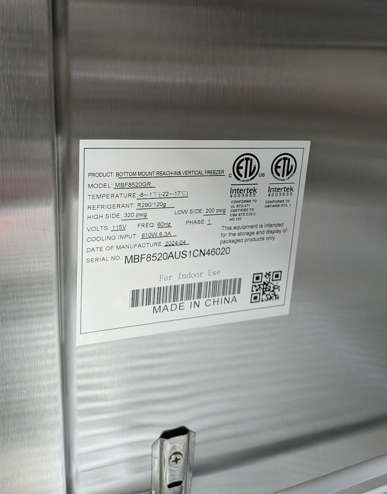 Atosa MBF8520GR Freezer, Reach-In, One-Section, 24-1/4"W x 24"D x 63-1/4"H