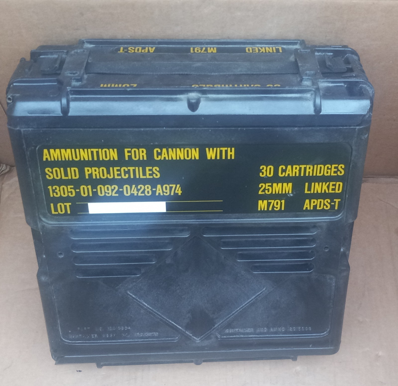 Military Ammo Box Heavy Black Pelican Plastic 25mm Linked 30 Cartridges Empty