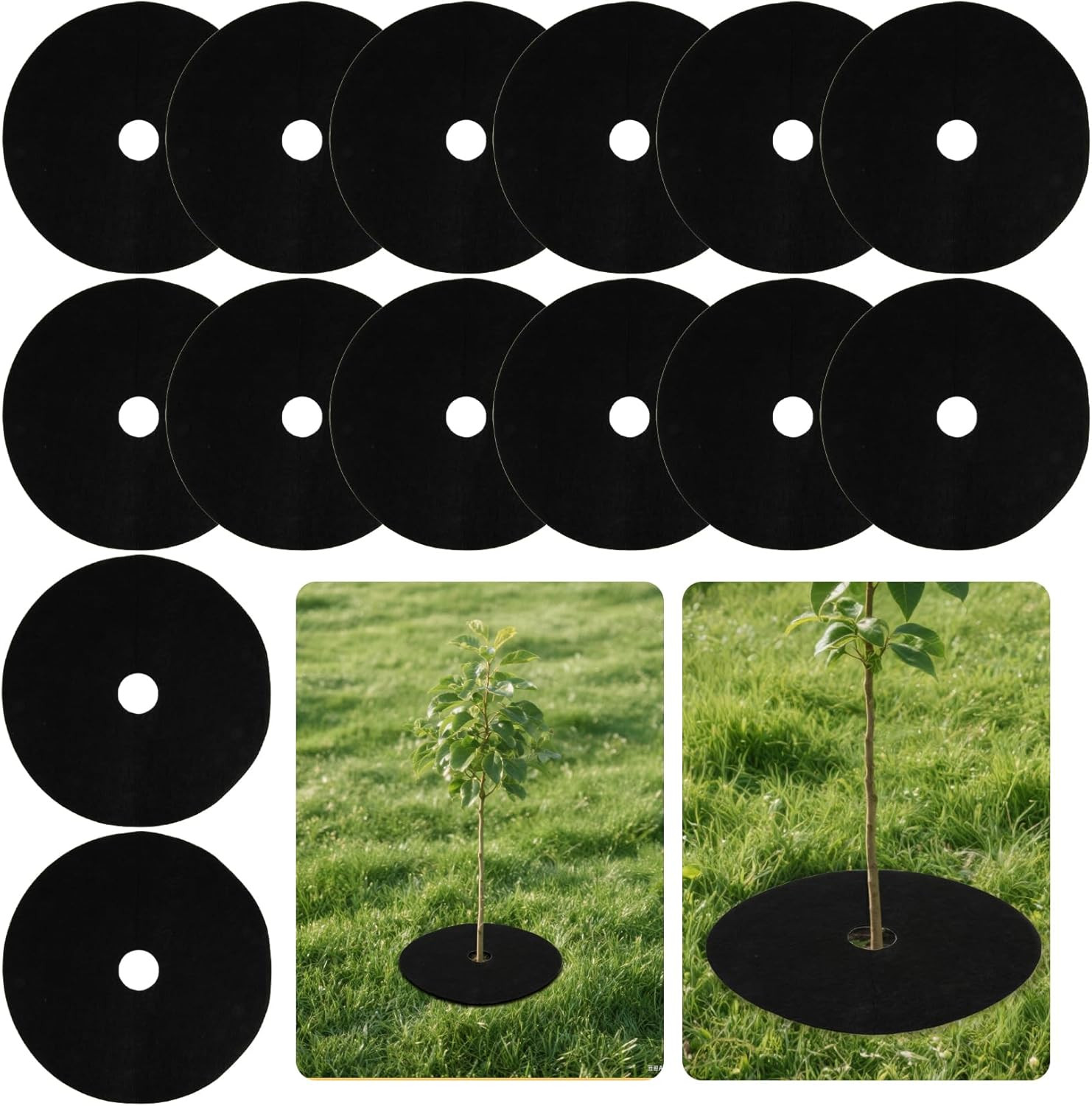 14PCS Tree Ring Mulch Mat Weed Barrier Root Protector Non-Woven Landscape Pad