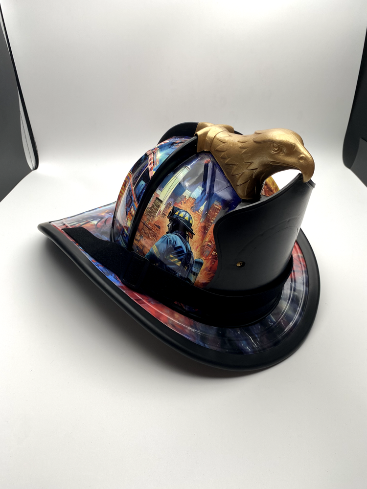 Custom Designed Painted Firefighter Helmet- Vinyl Wrap- Fireman Tribute