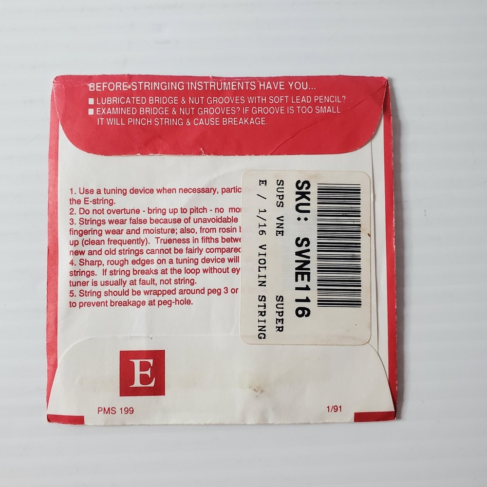 Super Sensitive Red Label Violin E String 1/16th Size Stainless Steel Plain