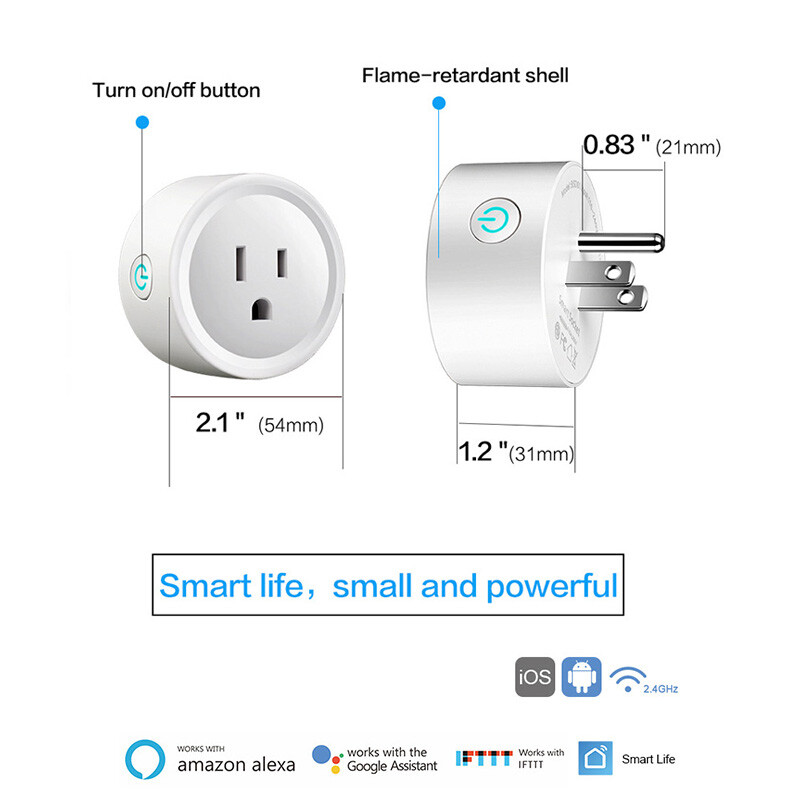 Smart Life Smart Plug WiFi Outlet 10A Wireless Power Socket Amazon Alexa Google