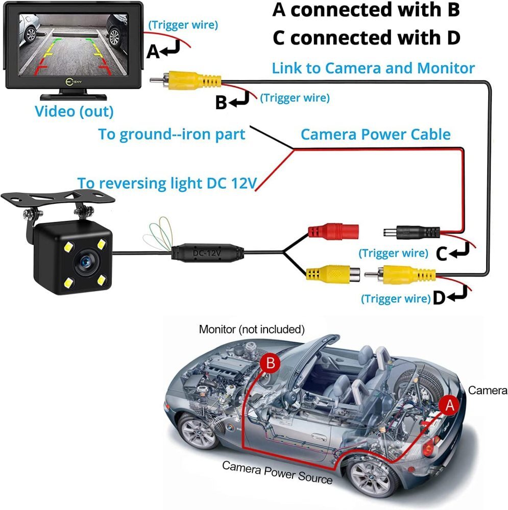Car Rear View Backup Camera Parking Reverse Back Up Camera Waterproof CMOS 4LED