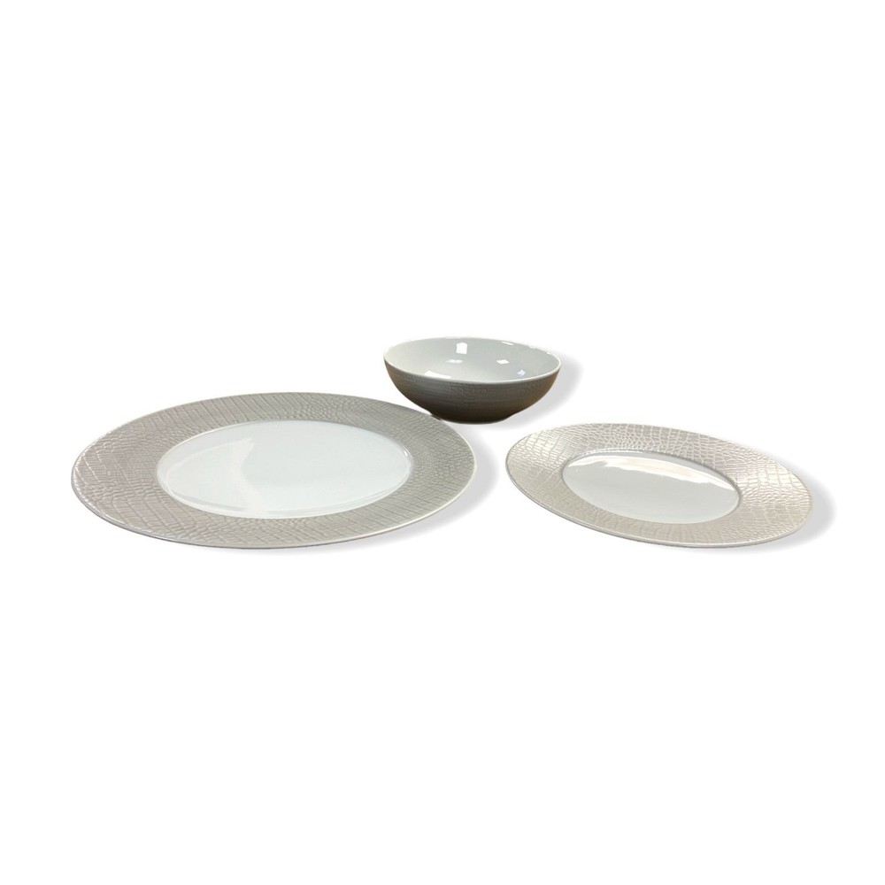 Neiman Marcus Silver White 10-Piece Metallic Crocodile Dinnerware Set