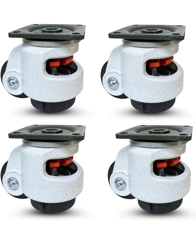 CasterHQ - Retractable Leveling Machine Casters - 4 Pack - 2,400 lbs Per Set