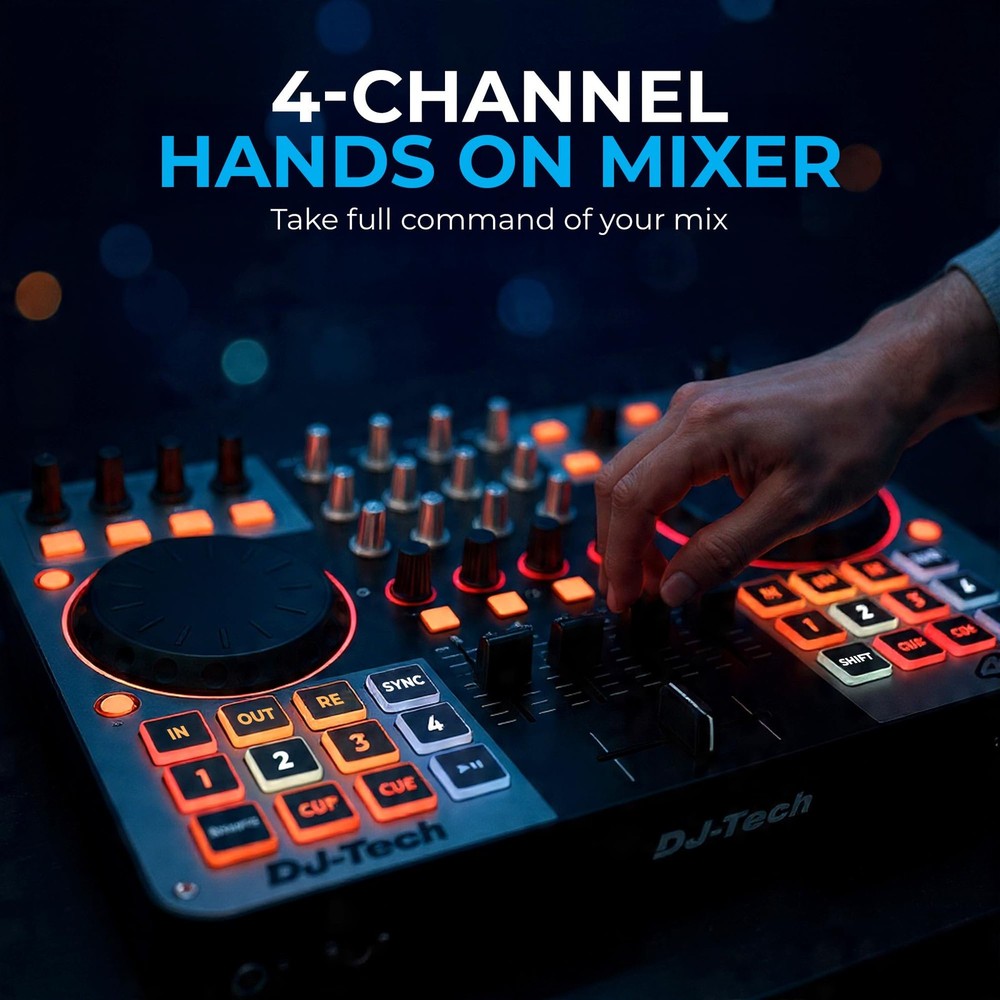 DJ Tech DJ Controller, USB MIDI 4-Deck Control with Integrated Soundcard,...