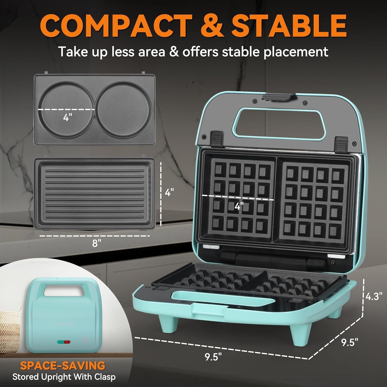 Mini waflera 3 en 1 con placas extraíbles, mini panquequera, máquina para queso