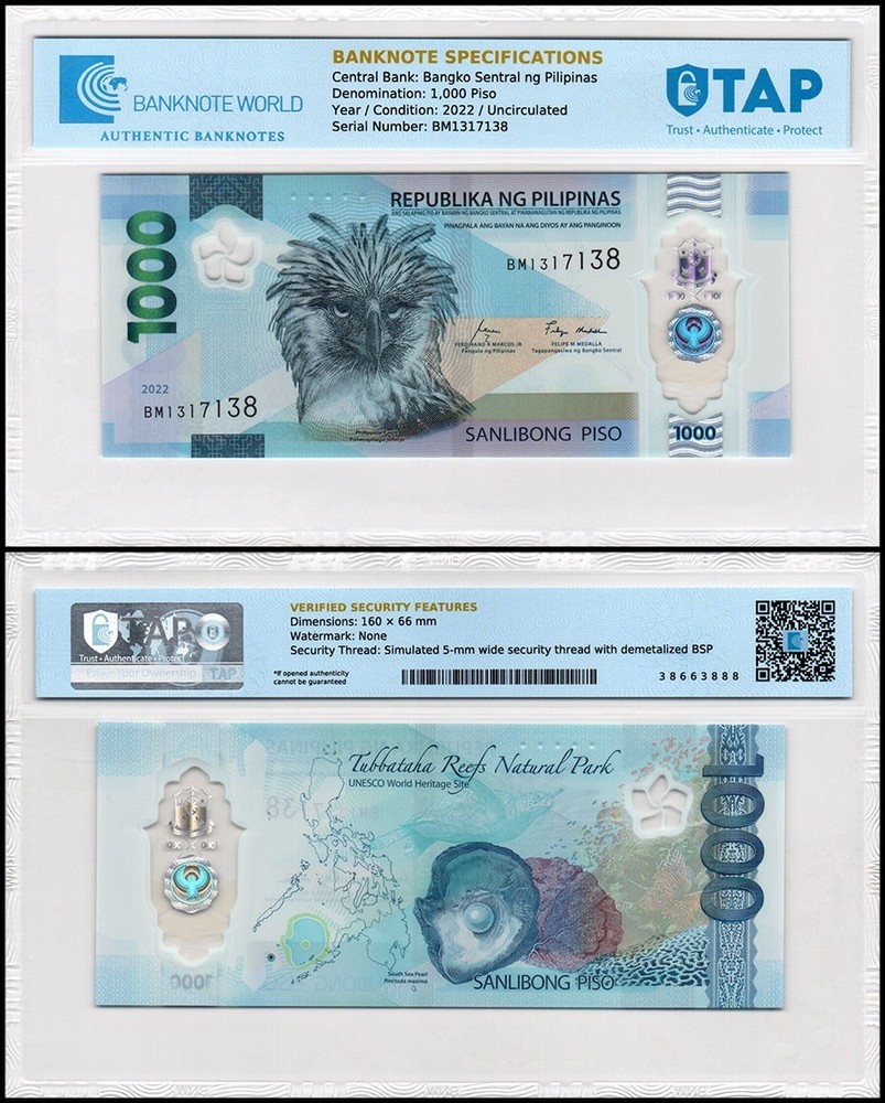 Philippines 1000 Piso, 2022, P-241b, UNC, Polymer, TAP Authenticated