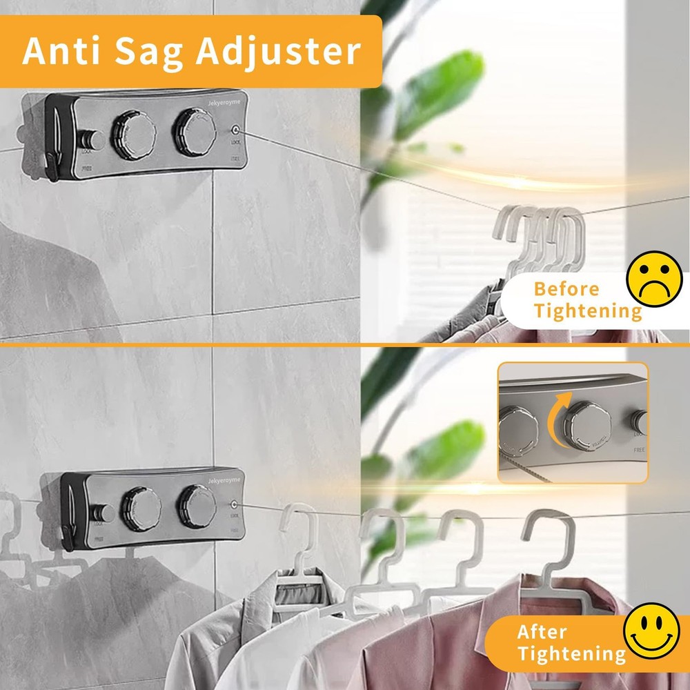 Retractable Clothesline Indoor Outdoor, Non-Sagging Wall Mounted Drying Rack...