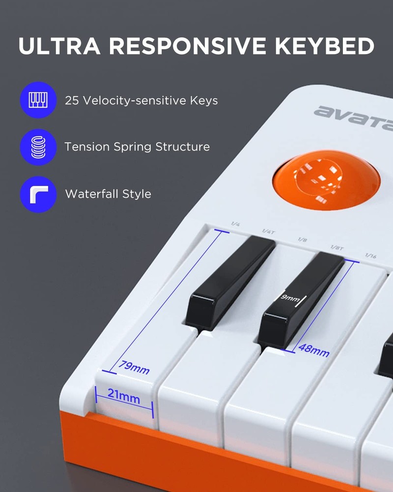 25 Key USB MIDI Keyboard Controller With Bluetooth, Professional Mini Beat Ma...