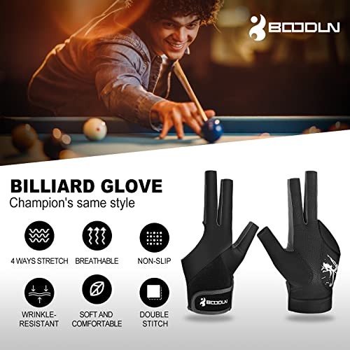 Billiard Pool Gloves for Left Hand 3 Finger, Splicing Process, Large Black