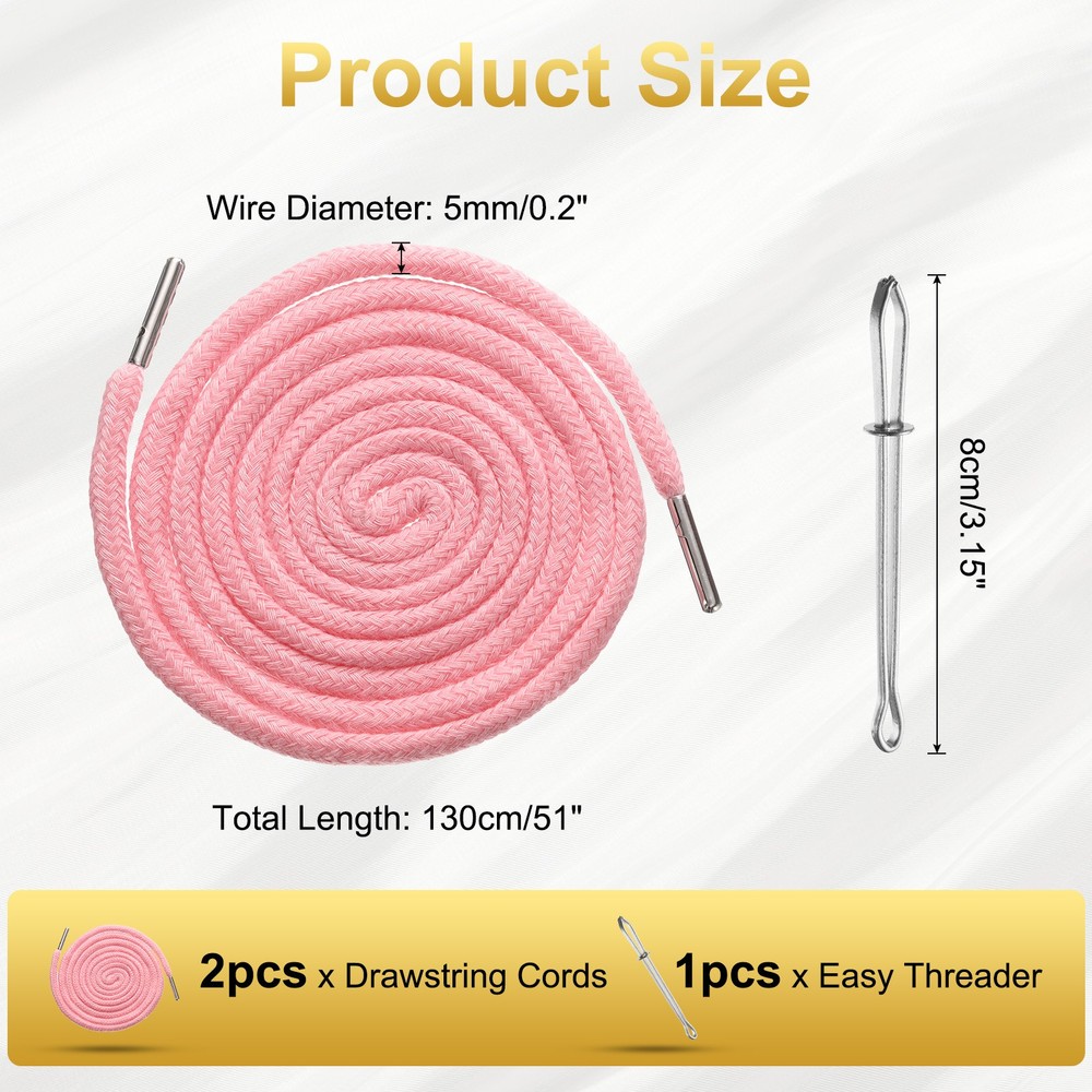 2pcs Drawstring Cords 51" Replacement Drawstring with Threader Light Pink