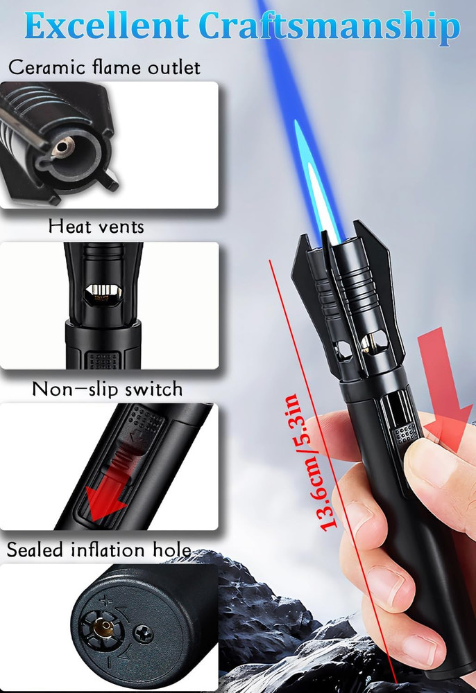 Torch Lighter - Windproof Jet Flame Refillable Butane Lighter with Adjustable F