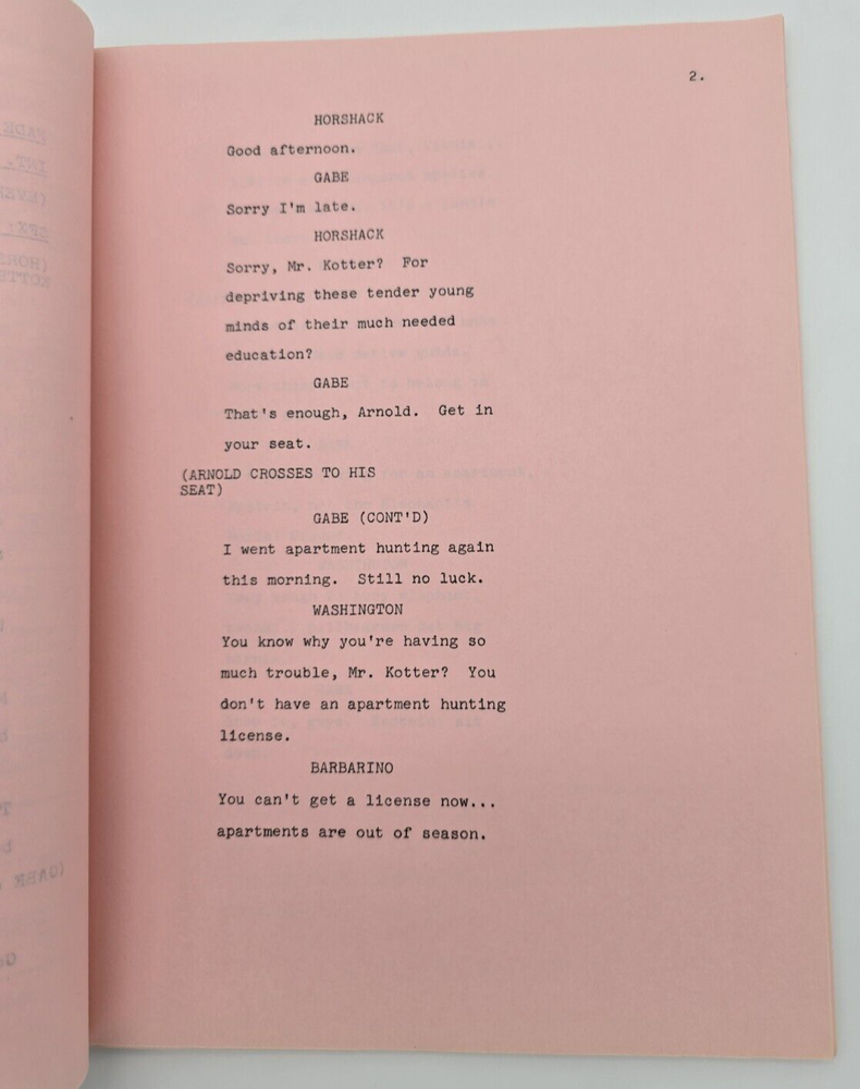WELCOME BACK, KOTTER / Nick Arnold 1977 TV Script, Gabe Kaplan "What a Move"