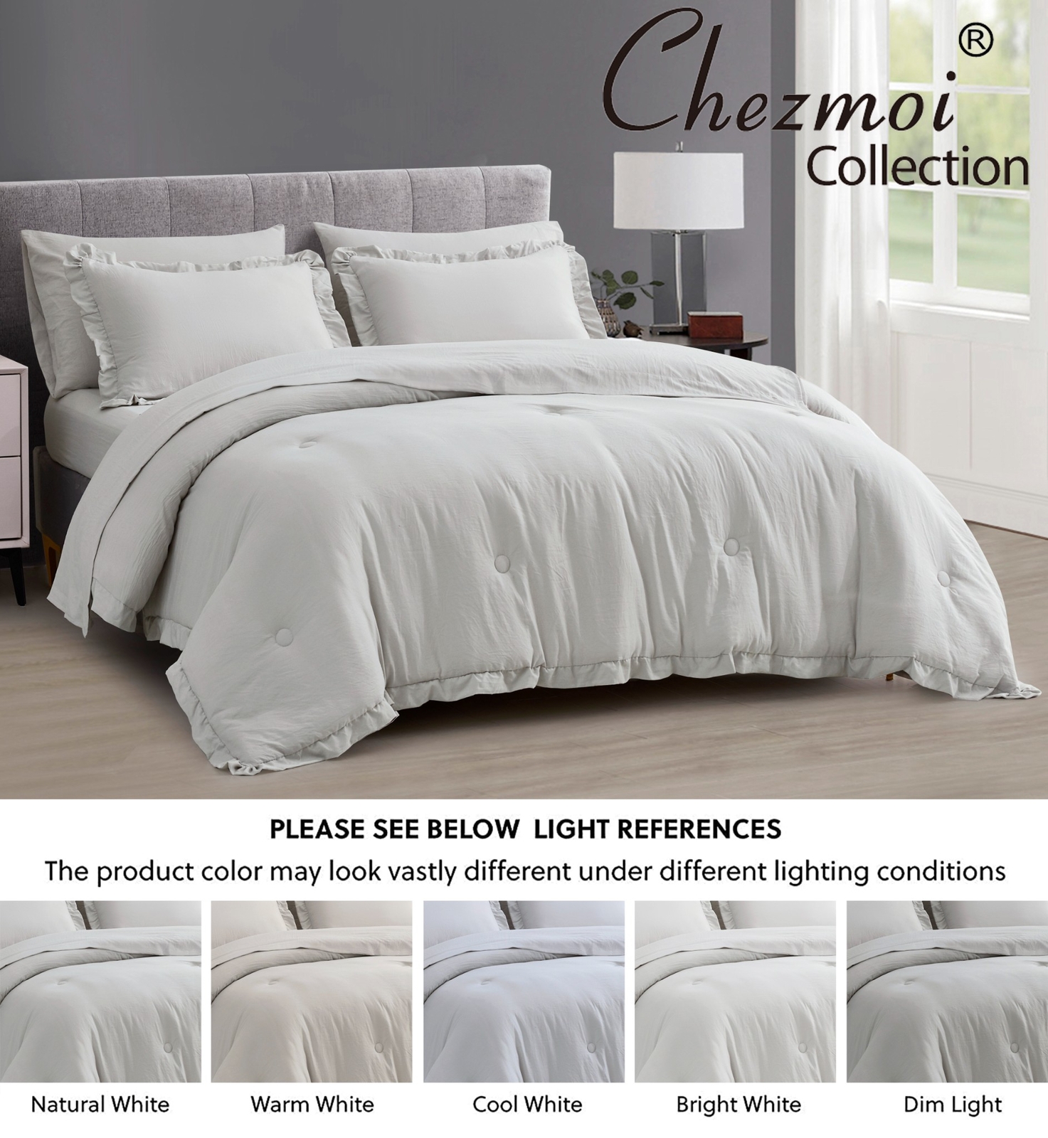 Chezmoi Collection Eleanora Bed in a Bag Comforter Set w/ Ruffle Edge Trim