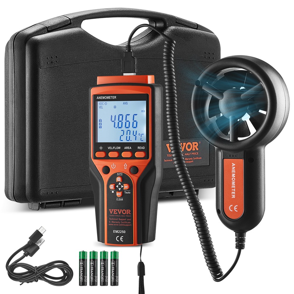 VEVOR Split Handheld Anemometer Digital Wind Speed CFM Meter Gauge 14-140℉ LED