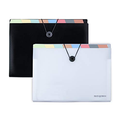 8 Pockets Expanding File Folder - Plastic Black Accordion Document 2pack