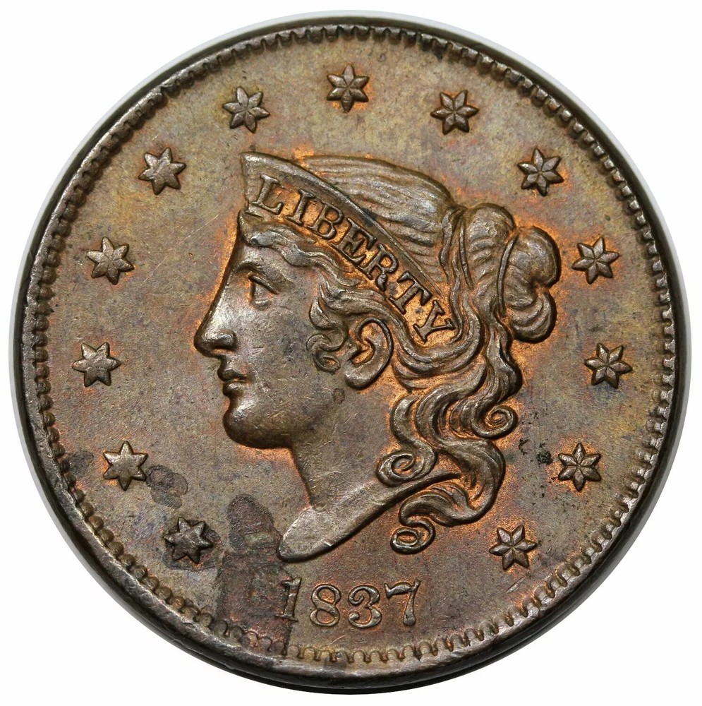 1837 Coronet Head Large 1c Cent - Plain Cords, Medium Letters N-3