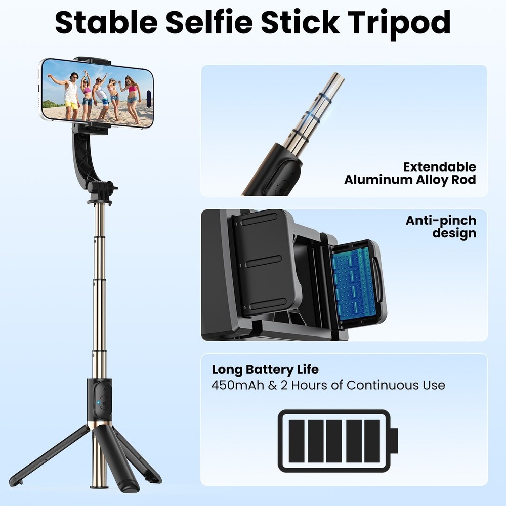 Smartphone Gimbal Stabilizer, 1-Axis Auto Balance & 360° Rotation, Extendable...
