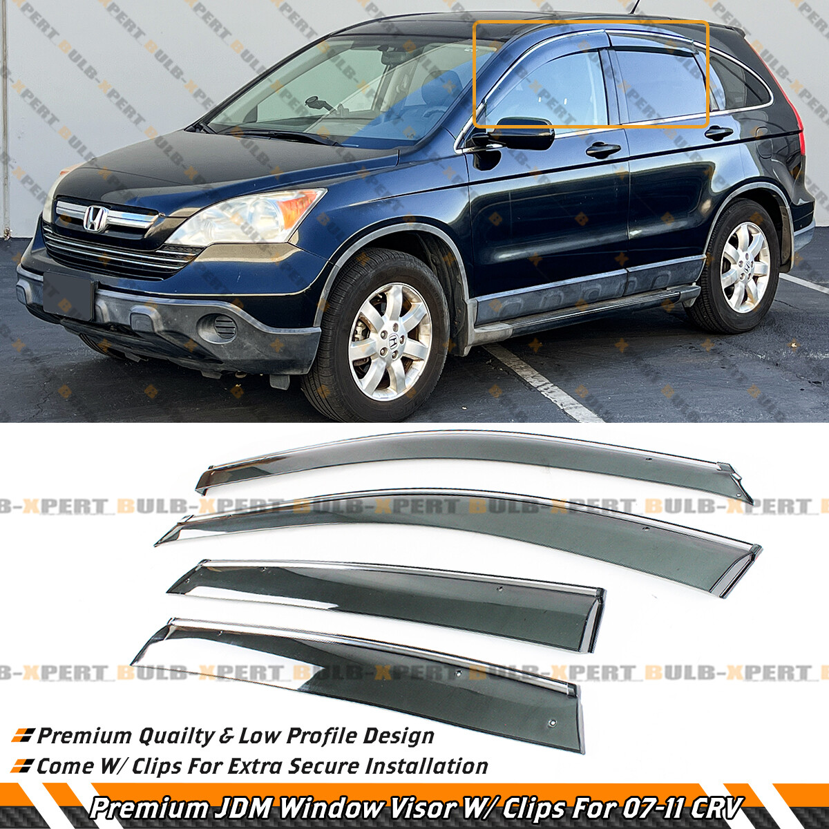 FOR 2007-11 HONDA CRV CR-V CLIP-ON SMOKE TINTED WINDOW VISOR VENT W/ CHROME TRIM