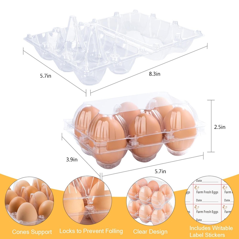Plastic Clear Egg Carton for 6 Eggs,12Pack Egg Tray Reusable Medium Size Egg ...